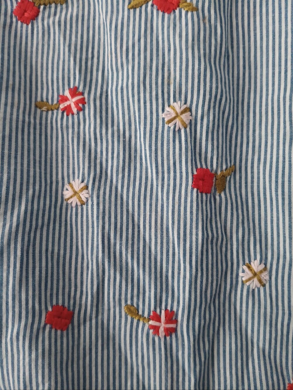 Maeve Agra Cotton Embroidered Floral Button Long Sleeve Striped Shirt Sz 10 - Picture 5 of 7